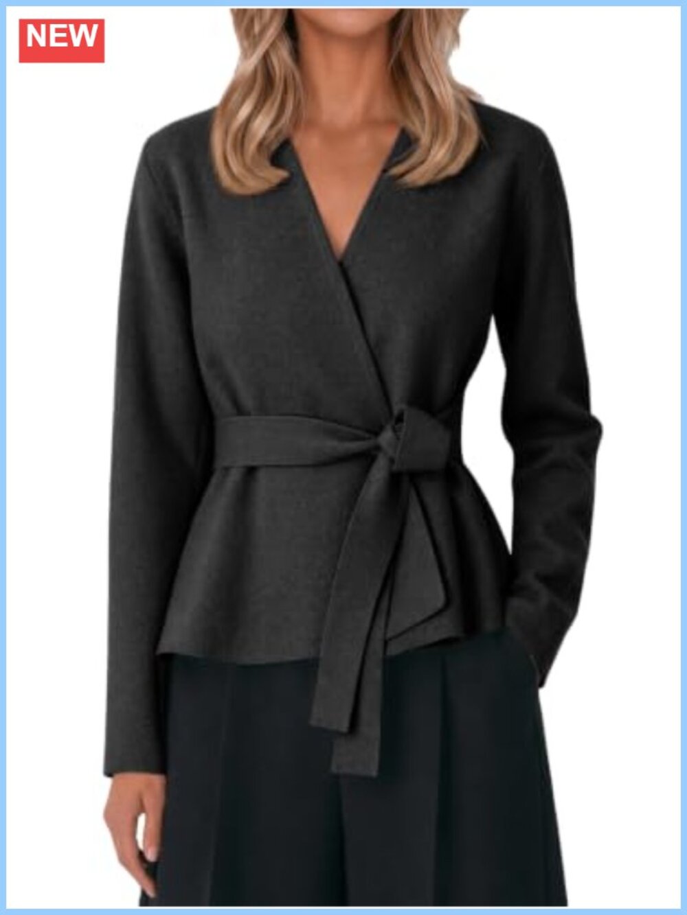 Open Front Belted Long Sleeve Knit Cardigan Wrap Sweater